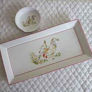 SUR LA TABLE Farm Country Chickens Hens Platter Tray w/ Dish